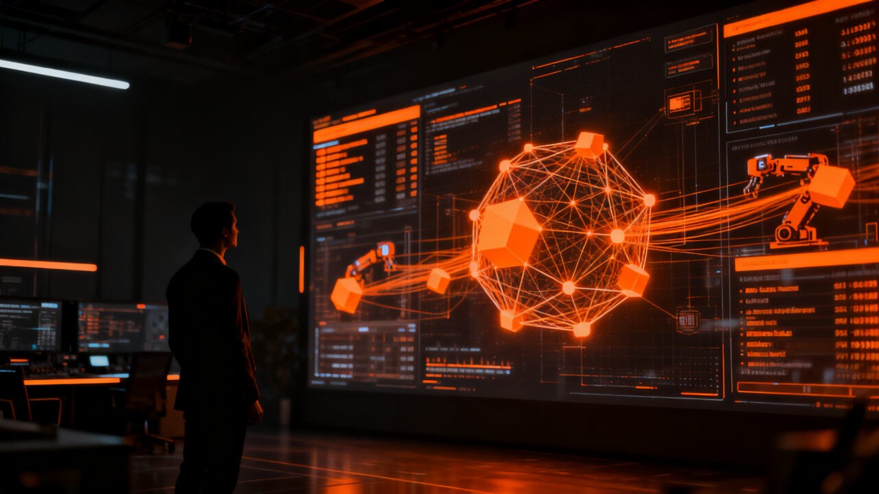Profesional analizando flujos de datos e inteligencia artificial para mejorar la competitividad empresarial en 2026.