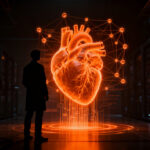 Investigadores trabajando en inteligencia artificial aplicada a cardiología en un entorno tecnológico de alto nivel.