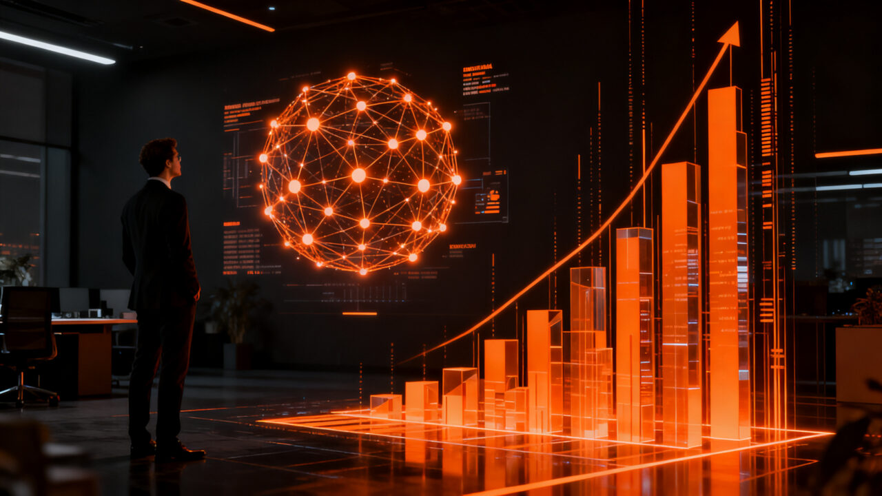 Empresario analizando datos de IA en España, representando la inversión tecnológica y la transformación digital empresarial.
