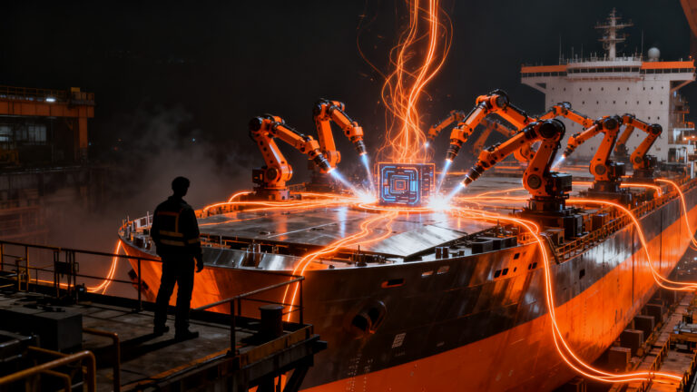 Inversión millonaria en IA física y robótica para la construcción naval, transformando la manufactura avanzada en startups.