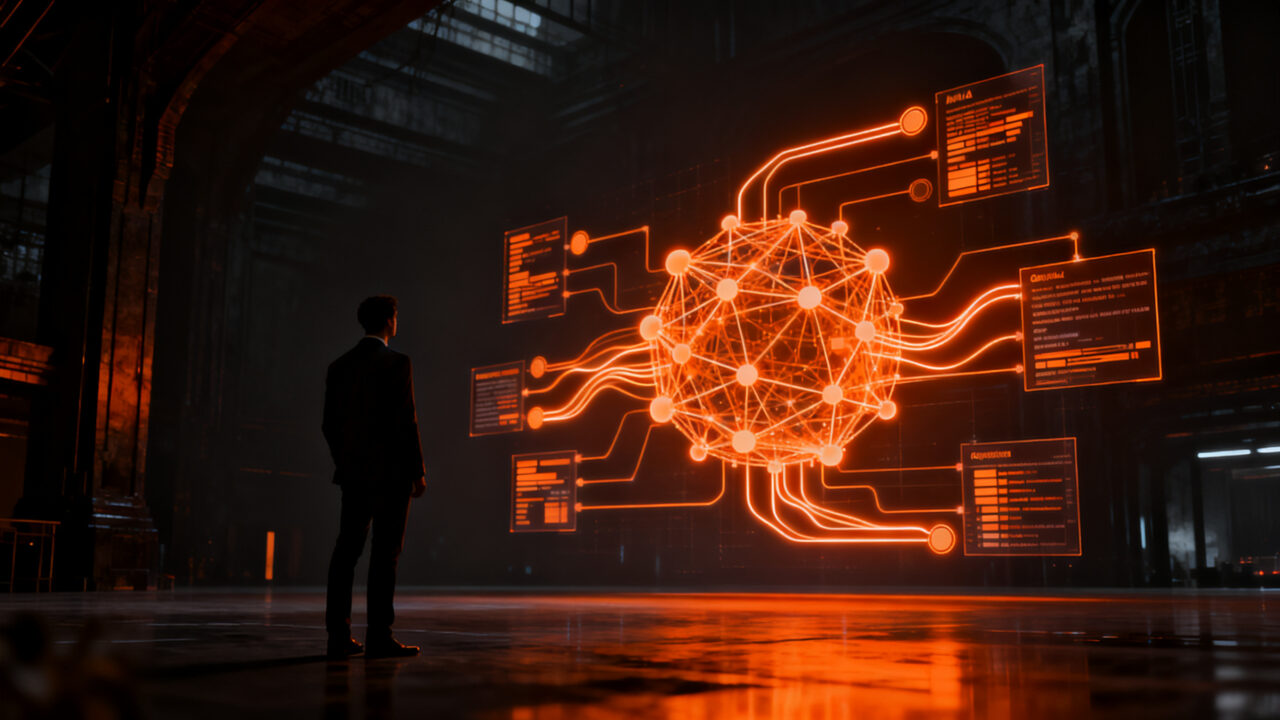 Estratega analizando gobernanza de datos e inteligencia artificial para la innovación empresarial.