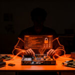 Ingeniero utilizando inteligencia artificial para hackear y liberar firmware de dispositivos IoT, representando el derecho a reparar y la seguridad de hardware.