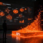 CMO analizando datos de IA en marketing para lograr ROI empresarial, representando la brecha de madurez organizacional en tecnología.