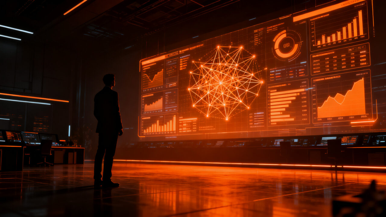 Profesional del marketing analizando datos de IA en un entorno digital, representando la brecha entre productividad y ROI en startups.
