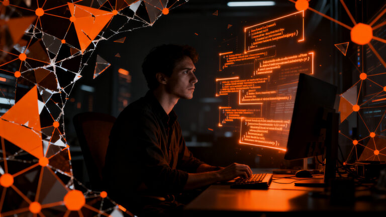 Desarrollador analizando código generado por IA, representando la brecha de confianza y la deuda de verificación en el desarrollo de software.