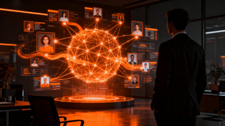 Implementación de inteligencia artificial en departamentos de RRHH de startups en Latinoamérica, mostrando la transformación digital de la gestión de talento.