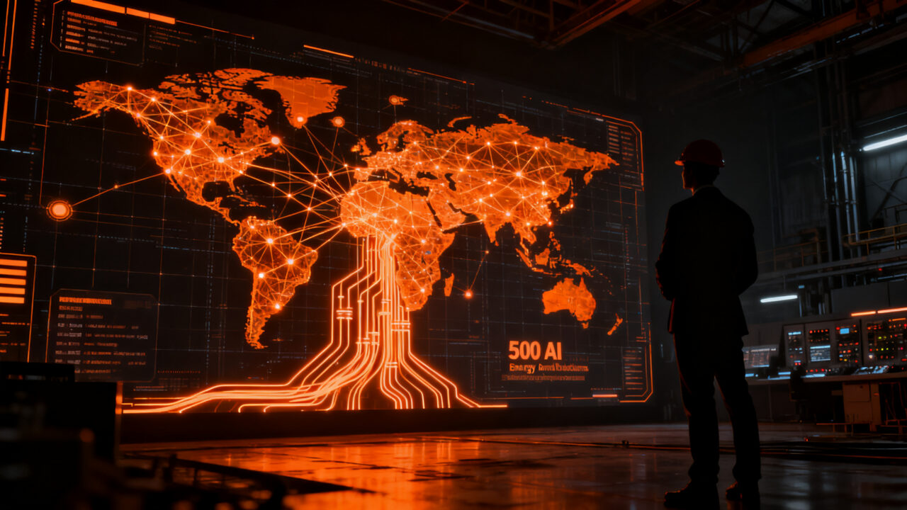 Red eléctrica inteligente operada por agentes de inteligencia artificial, representando la automatización industrial y la transformación digital en el sector energético.