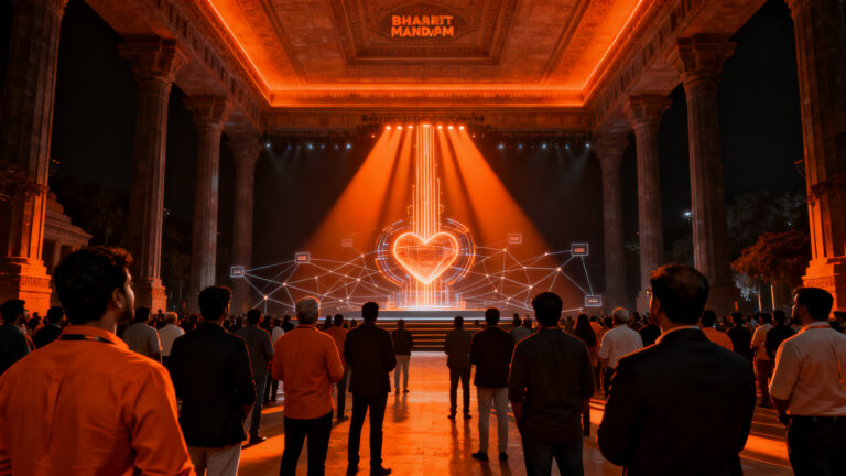 Emprendedores y líderes tecnológicos reunidos en el Ideabaaz Startup Fest 2026 en Nueva Delhi, representando la inversión y el ecosistema de innovación global.