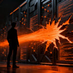 Representación visual de un agente de IA hackeando una infraestructura digital, simbolizando los riesgos de ciberseguridad en modelos de lenguaje.