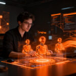 Ingeniero de software colaborando con agentes de inteligencia artificial en un entorno de desarrollo tecnológico en Argentina.
