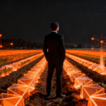 Emprendedor en un campo agrícola inteligente con tecnología de precisión, representando la innovación y la inversión en el sector AgriTech en España.
