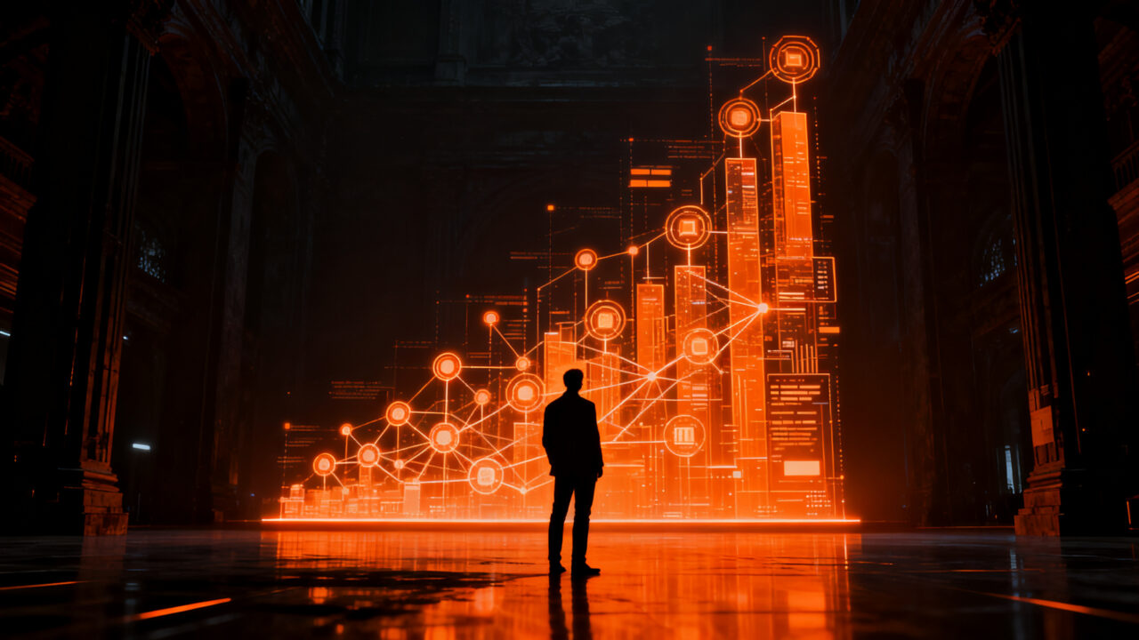 Fundador de la startup de IA Instinct analizando el crecimiento exponencial de su empresa tras una ronda de financiación masiva.