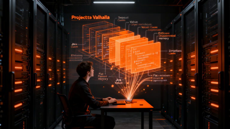 Ingeniero de software analizando la arquitectura de Java Valhalla para optimizar el rendimiento de sistemas empresariales.