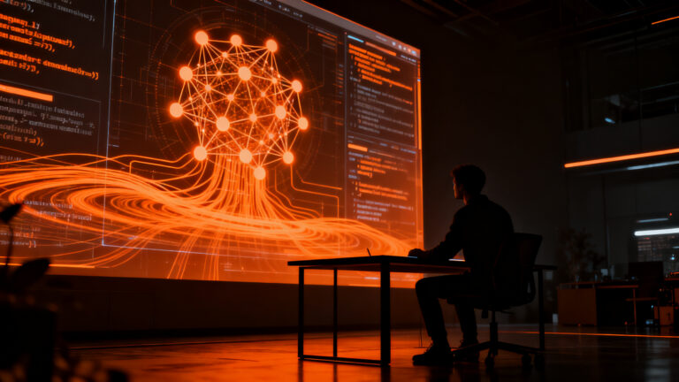 Desarrollador trabajando con el modelo de inteligencia artificial Kimi K3 de Moonshot AI para startups.