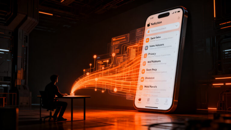 Desarrollador implementando notificaciones push web autoalojadas para iOS utilizando Cloudflare Workers, enfocado en privacidad y control total.