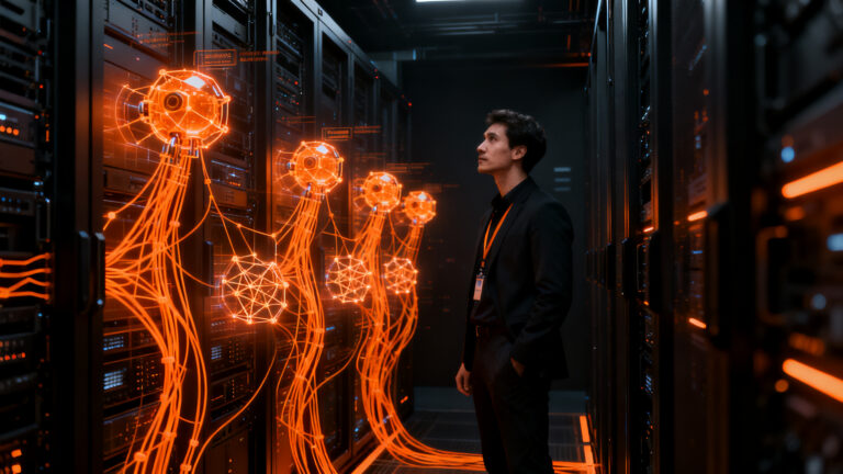 Agentes de IA automatizando infraestructura TI y modernización tecnológica, representando la transformación digital de Kyndryl.