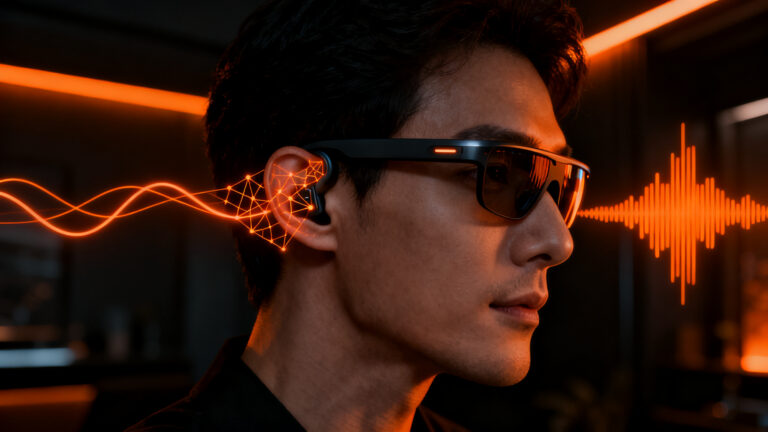 Gafas inteligentes con IA auditiva de la startup Legato, tecnología wearable de salud para mejorar la audición.