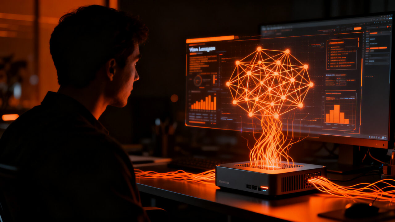Modelo IA multimodal de LiquidAI procesando visión y lenguaje en un dispositivo local, representando el futuro de la edge computing.