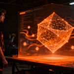 Ingeniero diseñando arquitectura 3D paramétrica automatizada con LuaCAD y herramientas de IA para startups tecnológicas.