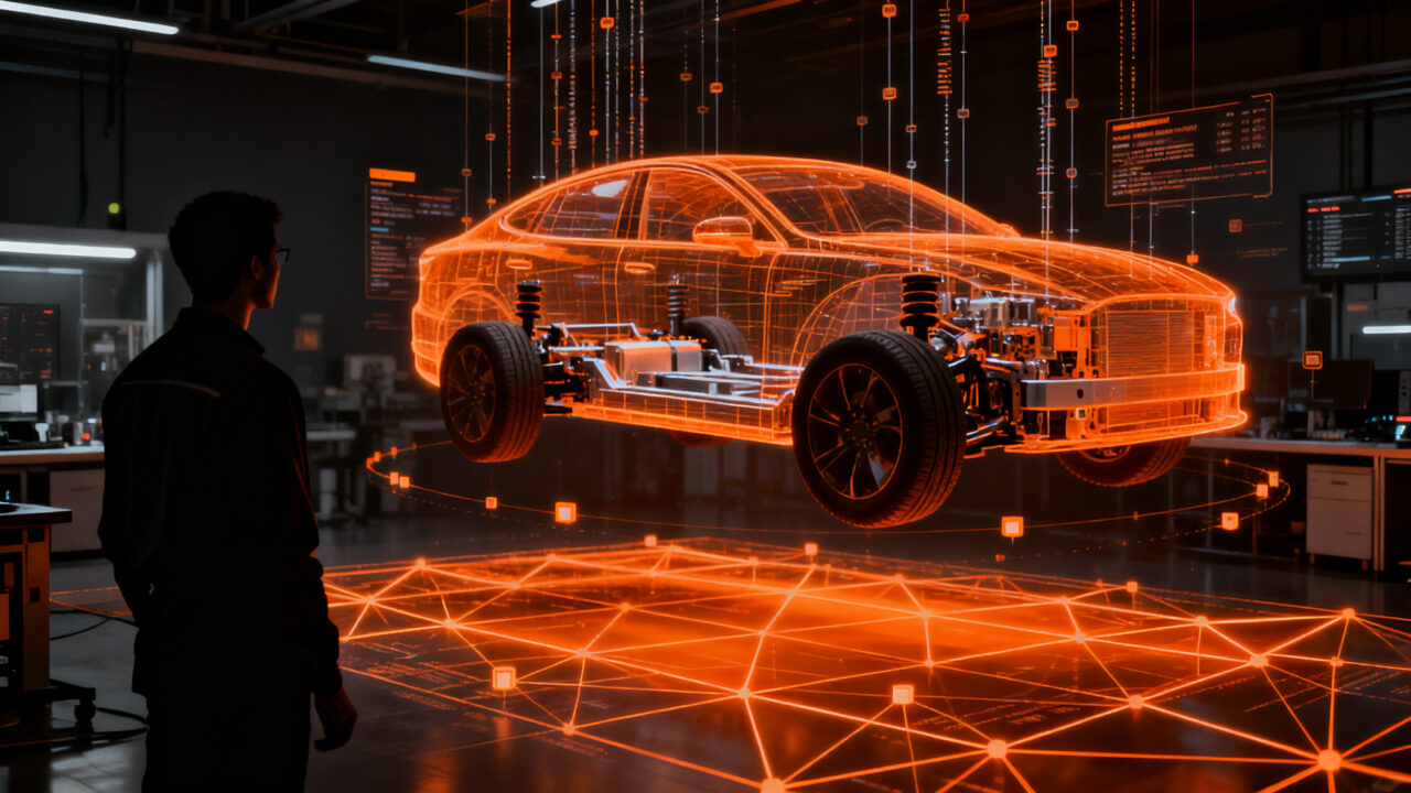 Ingeniero analizando simulaciones de vehículos eléctricos mediante tecnología Hardware-in-the-Loop para el futuro del mercado automotriz.