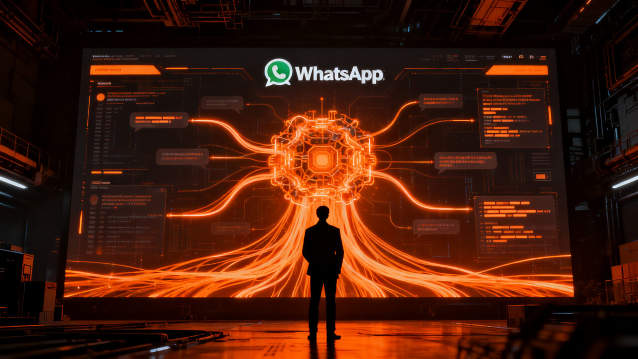 Agente de IA de Meta en WhatsApp interactuando con flujos de datos para automatización de atención al cliente en pymes.