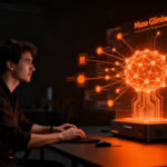 Desarrollador trabajando con Muse Glimmer, modelo de IA agéntica ejecutándose localmente en una PC de alto rendimiento.