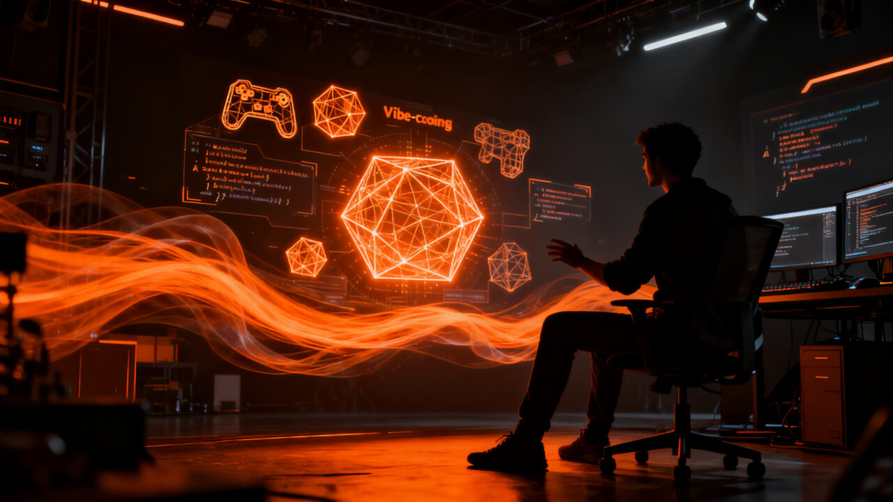 Desarrollador creando videojuegos con inteligencia artificial, representando la revolución de Meta Pocket en la industria tech.