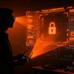 Silueta de un profesional analizando datos de privacidad en gafas inteligentes bajo normativa RGPD.