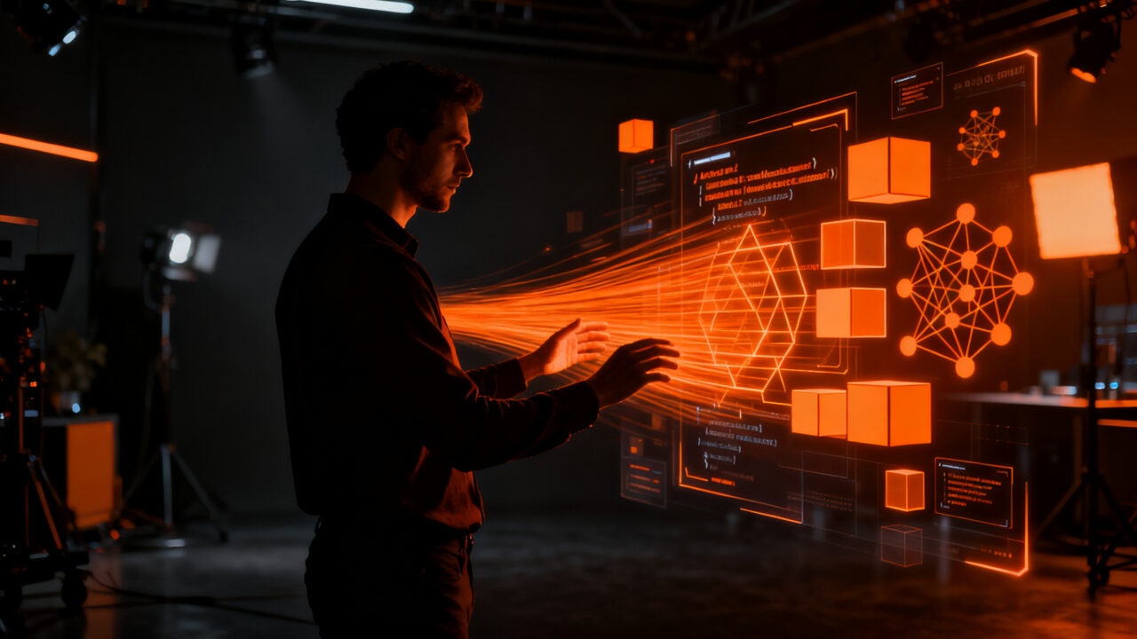 Emprendedor construyendo una startup con IA y herramientas no-code en un entorno tecnológico acelerado.