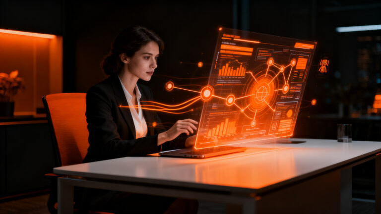 Estudiante utilizando herramientas de inteligencia artificial y automatización para gestión empresarial en una formación académica de la Universidad de León.