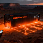 Microrreactor nuclear Unity Nuclear Battery de Deployable Energy en un contenedor industrial, representando la energía del futuro en Utah.