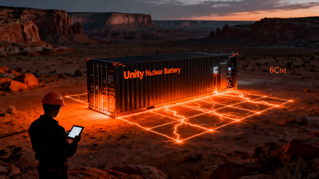 Microrreactor nuclear Unity Nuclear Battery de Deployable Energy en un contenedor industrial, representando la energía del futuro en Utah.