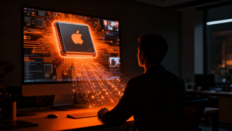 Emprendedor utilizando IA generativa de video en Mac M-series, optimizando costos para startups con el modelo MiniMax-H3.