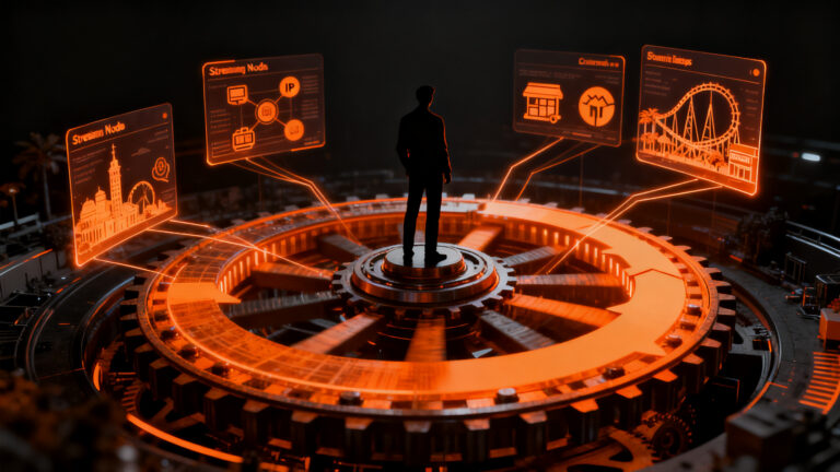 Modelo de negocio flywheel de Disney: diversificación de ingresos en streaming, parques y merchandising para startups.