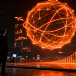 Modelo de pricing dinámico con IA generativa optimizando ingresos en el sector aéreo, concepto de gestión inteligente.