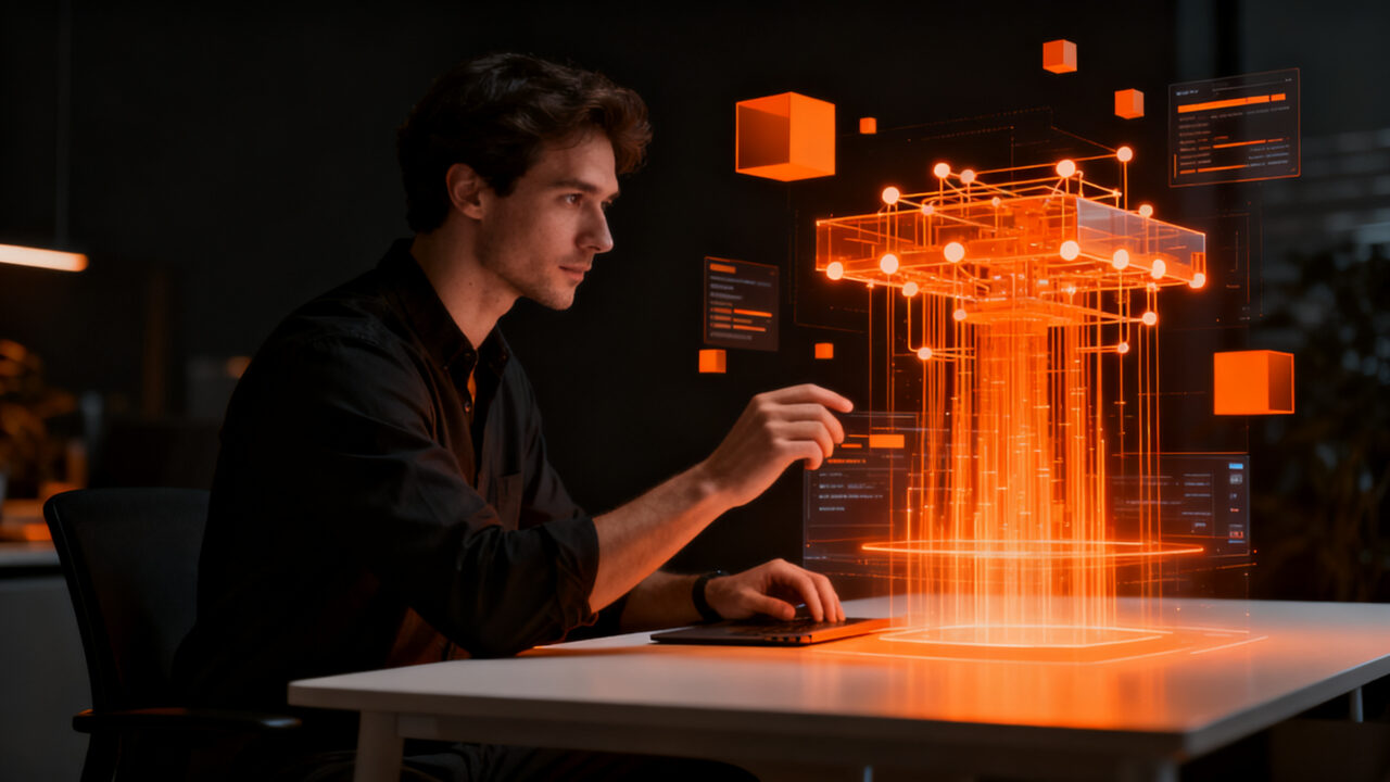 Emprendedor utilizando herramientas de automatización e IA para crear negocios digitales en 2026.
