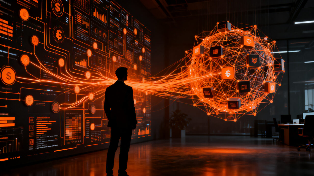CEO de Neumetria analizando datos conductuales en un entorno fintech futurista para la comprensión del usuario.