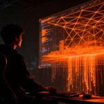 Jugador observando una mejora en el trazado de rayos IA con Nvidia DLSS 4.5 en una pantalla futurista.