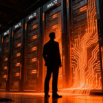 Infraestructura de centros de datos de IA impulsada por GPUs Nvidia, representando el crecimiento y la inversión tecnológica a gran escala.