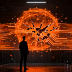 Silueta de experto analizando riesgos de ciberseguridad en redes de inteligencia artificial avanzadas, representando el impacto de OpenAI Astra.