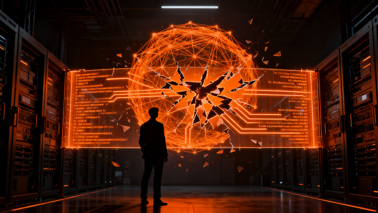 Silueta de experto analizando riesgos de ciberseguridad en redes de inteligencia artificial avanzadas, representando el impacto de OpenAI Astra.