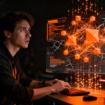Desarrollador de software analizando un modelo de inteligencia artificial Claude Opus 5, representando la paradoja entre capacidad técnica y utilidad real en startups.