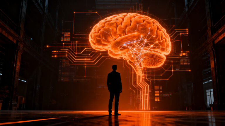 Concepto de ventaja humana frente a la inteligencia artificial en la estrategia de negocio y competitividad empresarial.