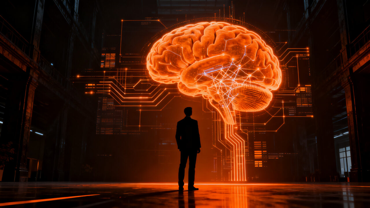 Concepto de ventaja humana frente a la inteligencia artificial en la estrategia de negocio y competitividad empresarial.