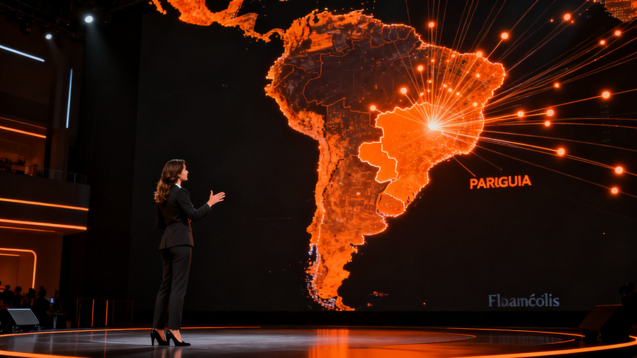 Andrea Vronik representando al ecosistema startup de Paraguay en el Startup Summit 2026 de Florianópolis, impulsando la internacionalización tecnológica.