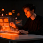 Desarrollador trabajando en una interfaz low-code para startups, optimizando productividad y automatización con herramientas digitales.