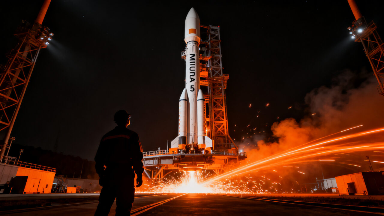 El cohete MIURA 5 de PLD Space despegando hacia el espacio, simbolizando el contrato multimillonario con la ESA para el lanzamiento de satélites europeos.