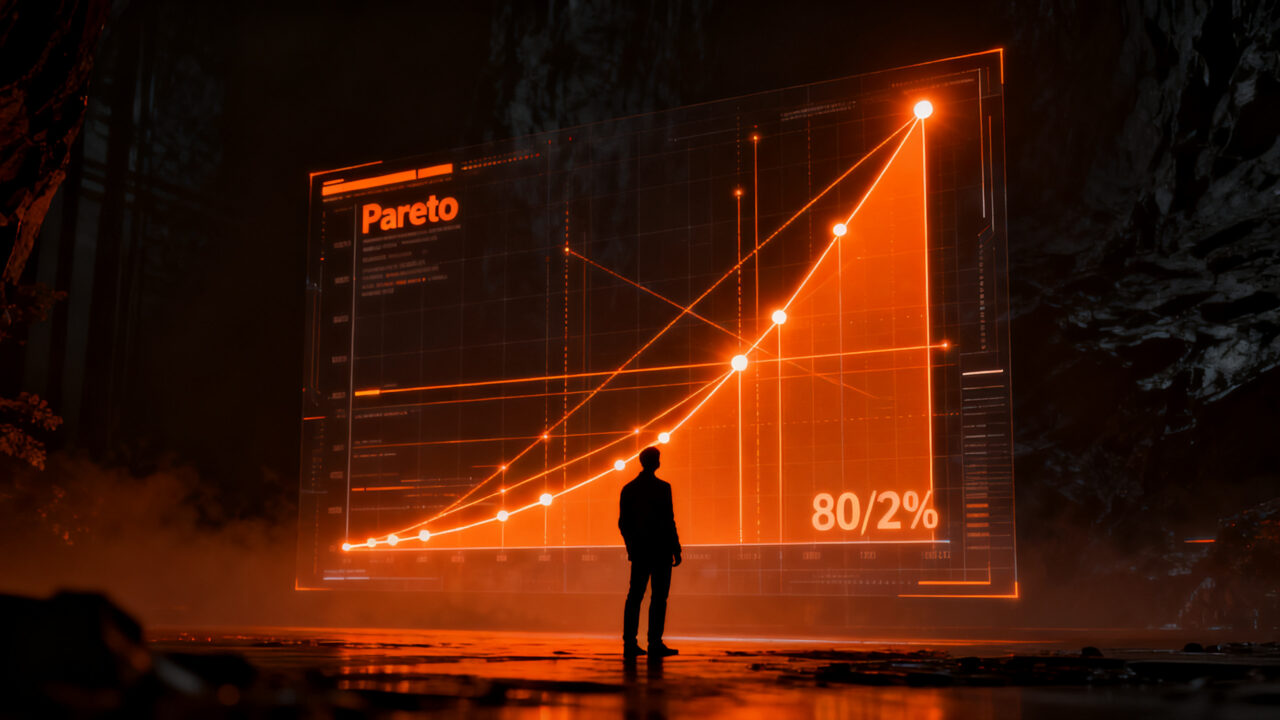 Visualización estratégica del principio de Pareto y optimización multiobjetivo en la toma de decisiones para startups.