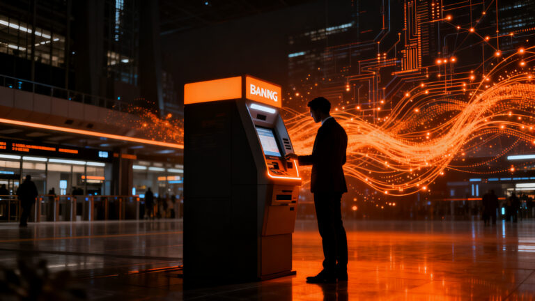 Mercado de quioscos bancarios y automatización financiera, destacando el crecimiento del sector fintech y la inclusión digital.