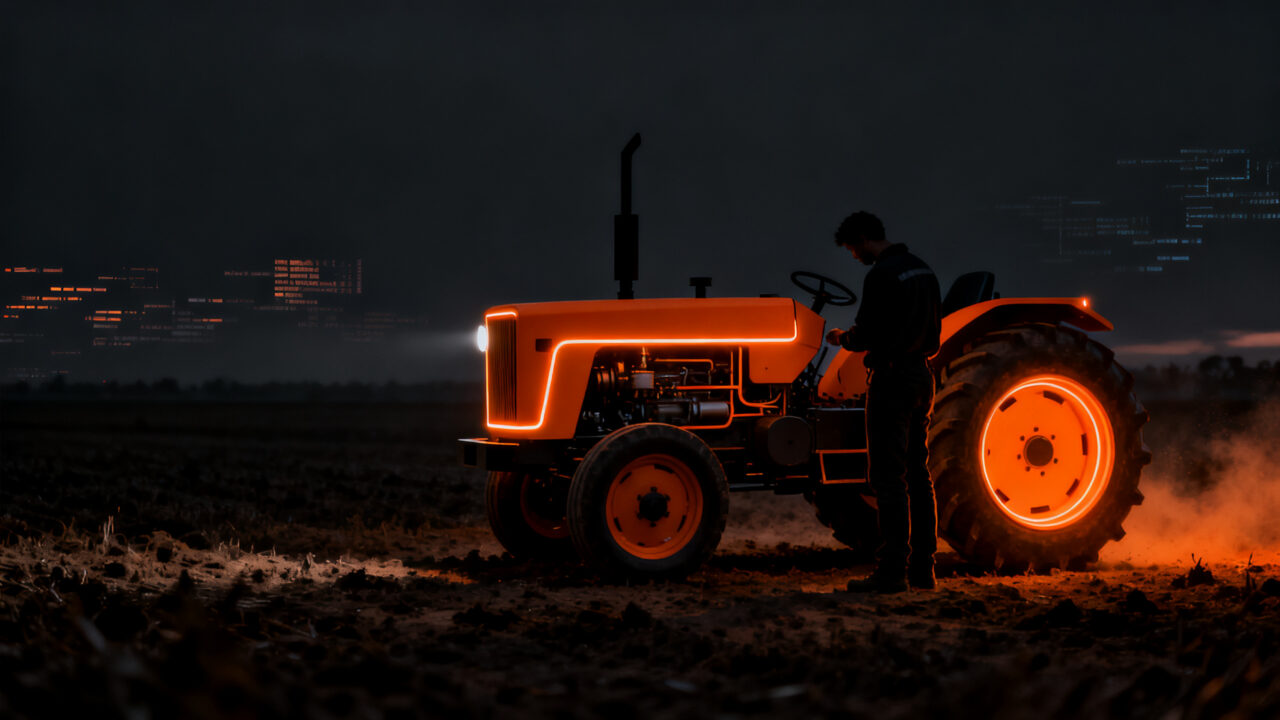 El tractor de Ursa Ag representando la retrovación y la simplificación tecnológica en el sector agrícola startup.